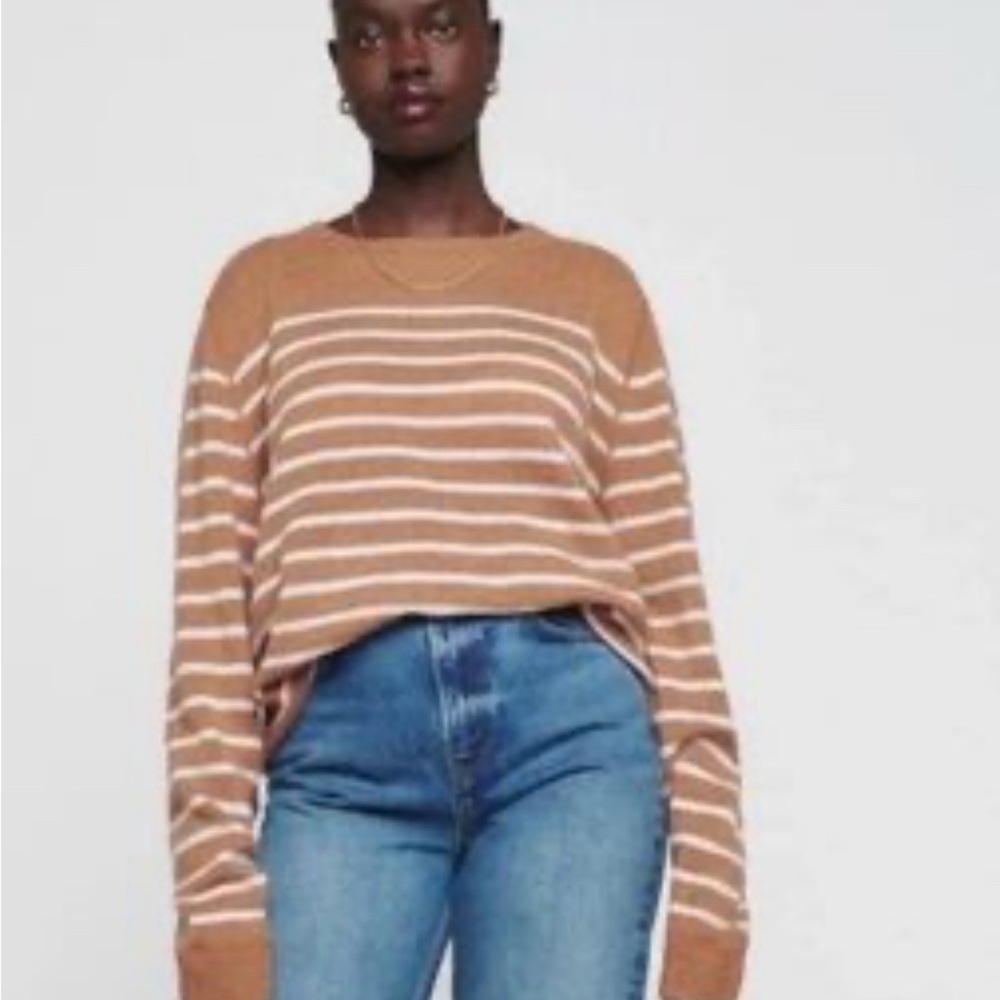Reformation Tan and White Striped Sweater